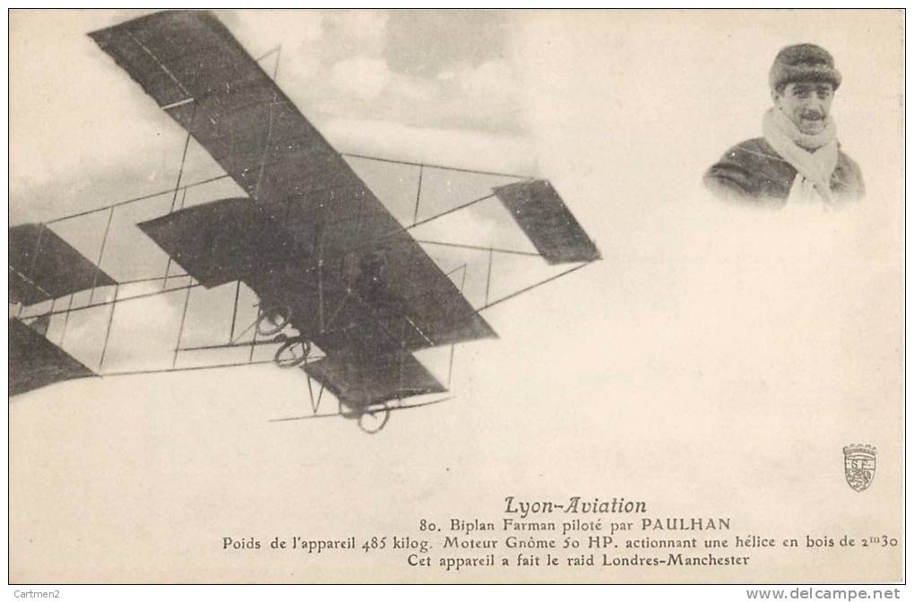 LYON-AVIATION L'AVIATEUR PAULHAN BIPLAN FARMAN MEETING BRON - Airmen, Fliers
