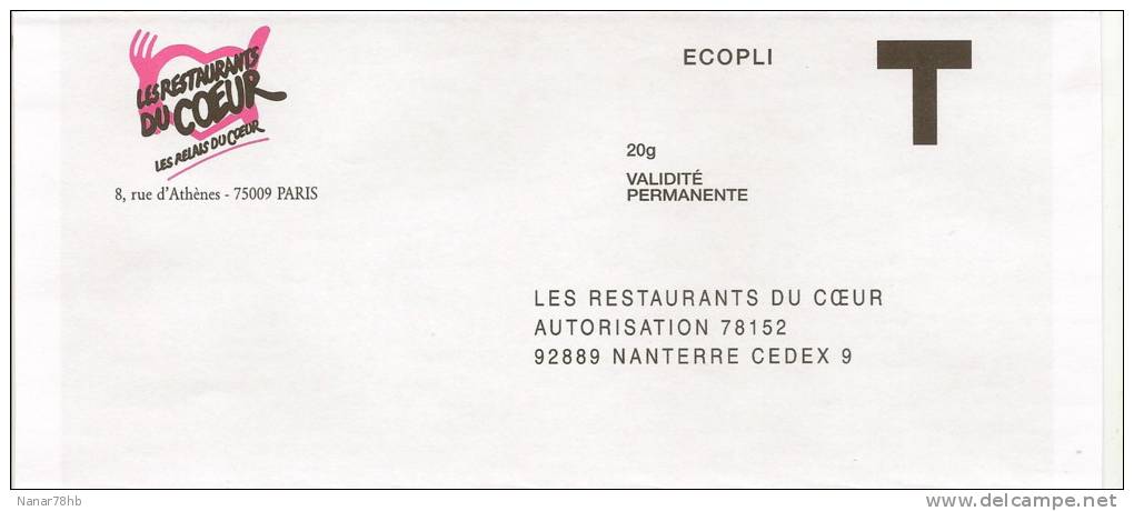Lettre T Pour Les Restaurants Du Coeur - Karten/Antwortumschläge T