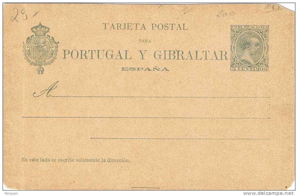 0052. Entero Postal Portugal Gibraltar 1893, Variedad Num 34B ** - 1850-1931