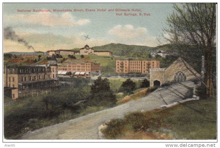 Hot Springs SD South Dakota, Sanitarium, Gilespie &amp; Evans Hotels, C1900s Vintage Postcard - Other & Unclassified