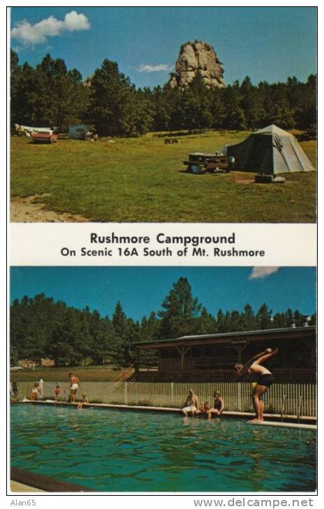 Mount Rushmore SD South Dakota, Rushmore Campground Camping Tent Swimming Pool, C1970s Vintage Postcard - Mount Rushmore