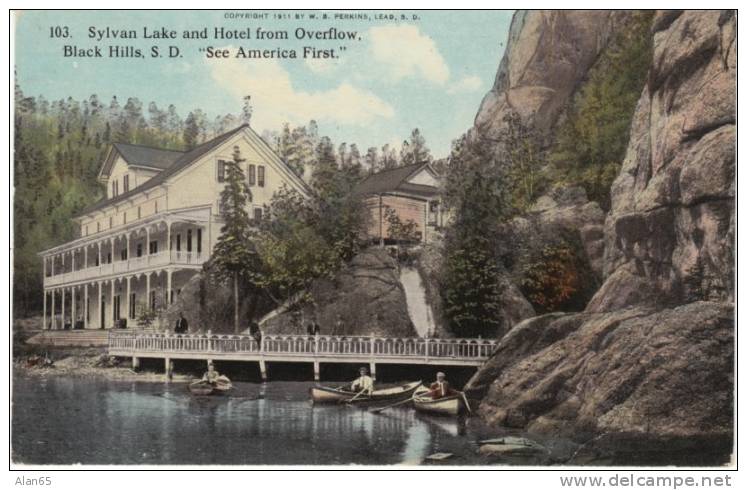 Black Hills SD South Dakota, Sylvan Lake &amp; Hotel, Resort Boats On Lake, C1910s Vintage Postcard - Other & Unclassified