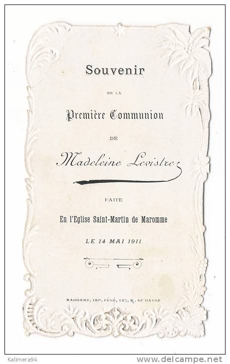 SEINE-INFERIEURE / MAROMME / Souvenir De Première Communion, Le 14 Mai 1911, En L'église SAINT-MARTIN  ( Image Pieuse ) - Images Religieuses