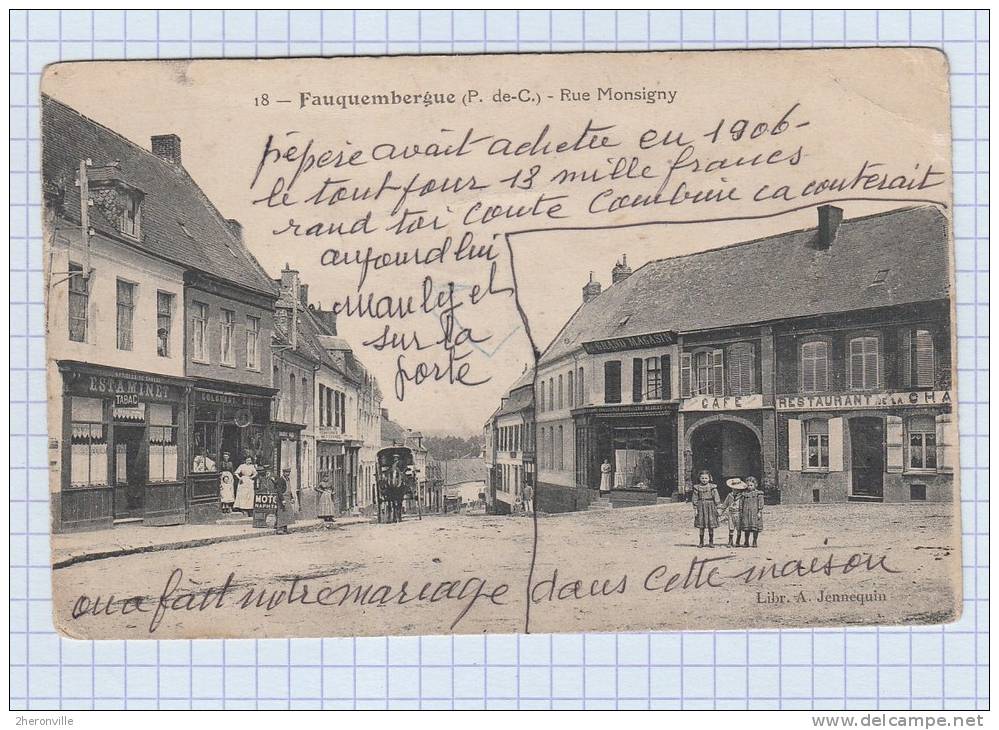 CPA - FAUQUEMBERGUES - Rue Monsigny - Estaminet - Cafe Restaurant - Histoire - Fauquembergues