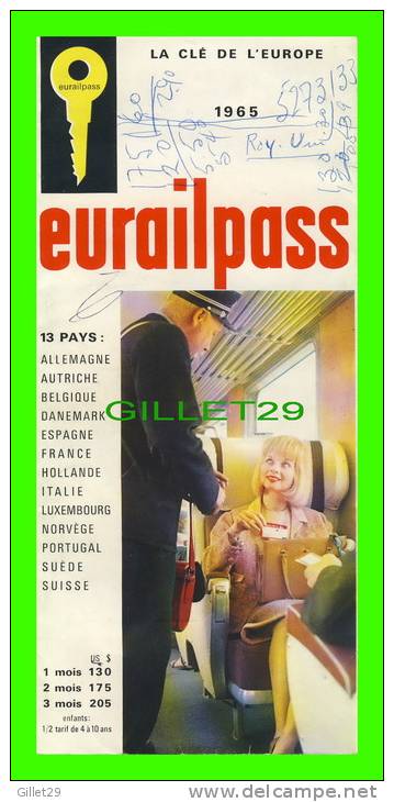 LIVRES - LA CLÉ DE L'EUROPE 1965, EURAILPASS - 8 PAGES - - Chemin De Fer & Tramway