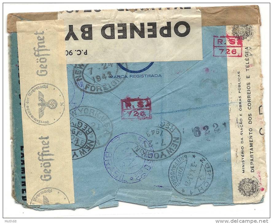 1943 Einschreiben Von Porto Alegre Nach Zürich Mit 3fach Zensur!! - Cartas & Documentos