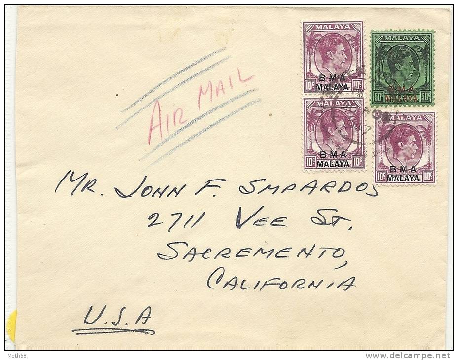 1947 B M A Malaya Brief Nach Sacremento California - Britisches Territorium Im Indischen Ozean