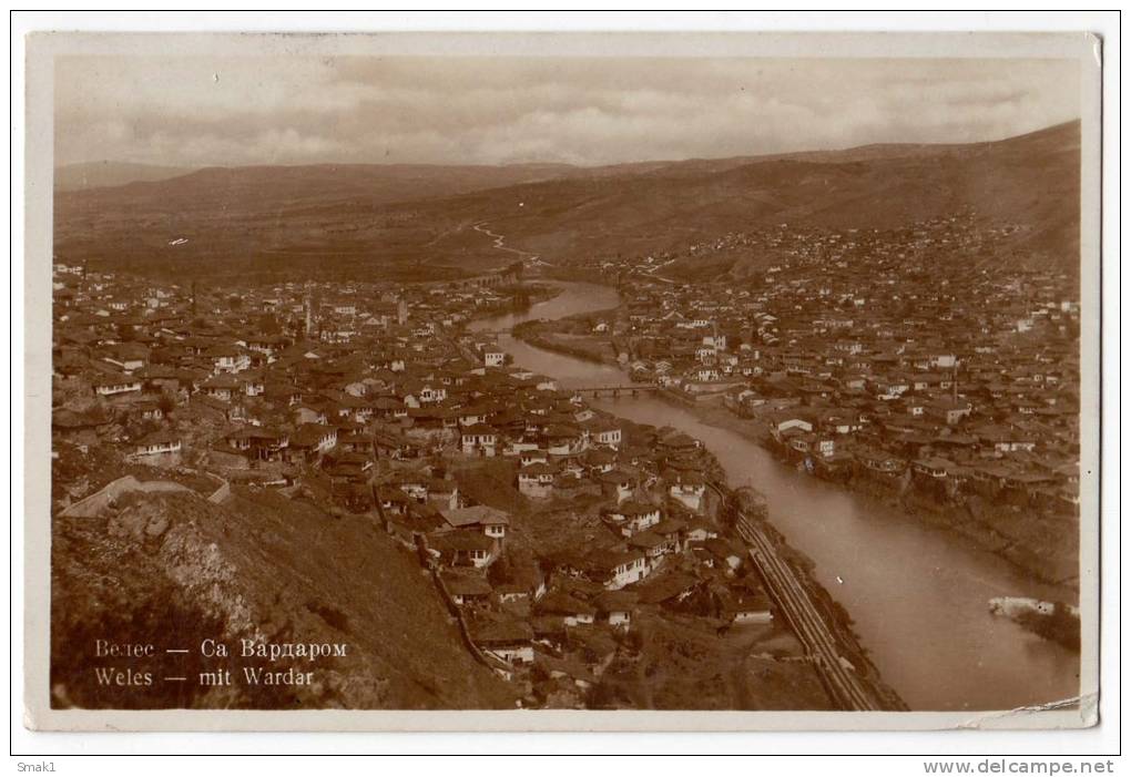 EUROPE MACEDONIA VELES WITH THE RIVER VARDAR JAMMED CORNER OLD POSTCARD 1930. - North Macedonia
