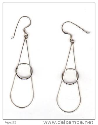 BOUCLES D´OREILLES En ARGENT Très Fines, Forme GOUTTE Avec ANNEAU Central - Earrings