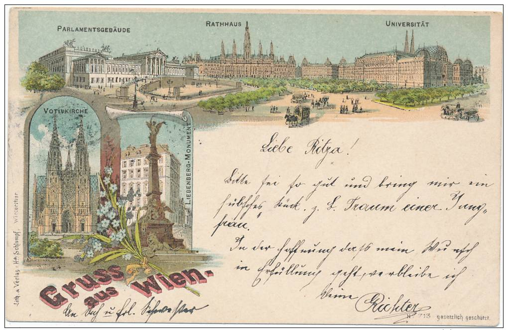 GRUSS Aus WIEN -- Multi-View, Lith V Verlag V Hch Schlumpf, Winterthur -- PU 1898 - UDB - Autres & Non Classés