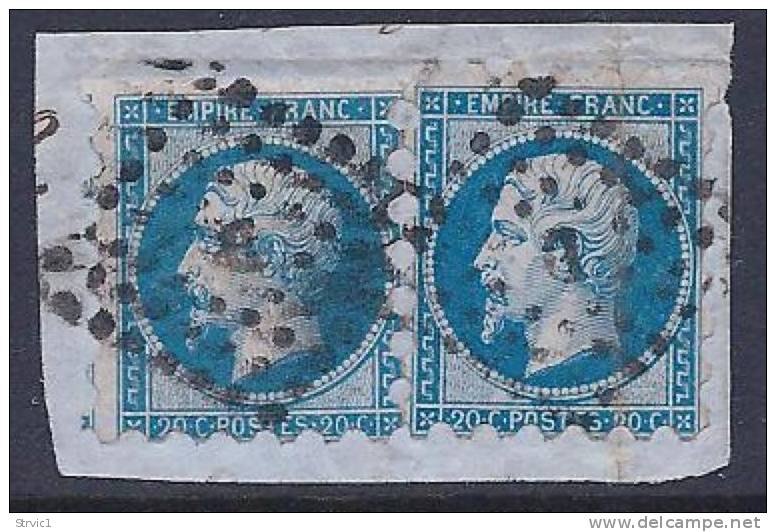 France, Scott # 15d Used Pair Susse Perforation Napoleon III, 1860, Gros Points Cancel With D, One Stamp Creased - 1853-1860 Napoléon III