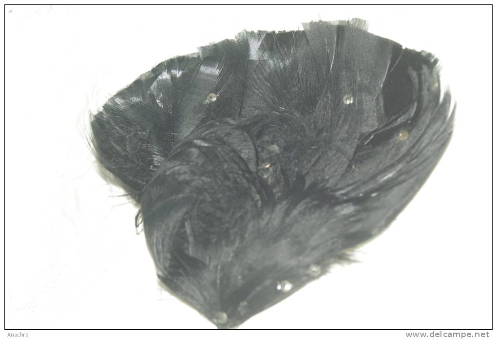 PLUME à CHAPEAU COROLLE Noire Et PERLES PAILLETTES 11 Cms - Cuffie, Cappelli, Berretti