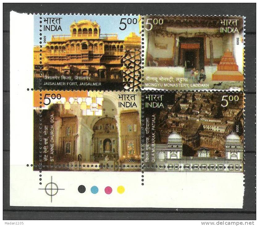 INDIA, 2009, Heritage Monuments Preservation By INTACH, Setenant Of 4, With Traffic Lights, MNH,(**) - Nuovi