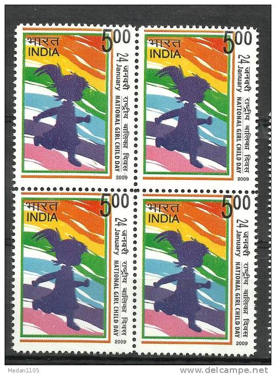 INDIA, 2009,  National Girl Child Day, Block Of 4, MNH,(**) - Neufs