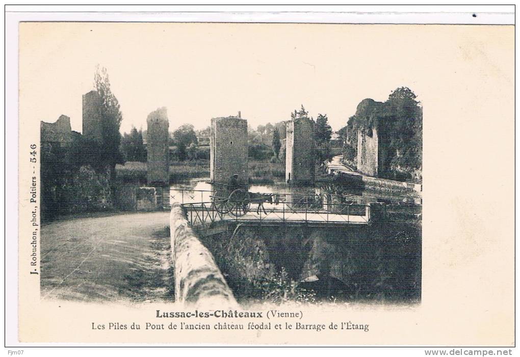 86-Lussac-les-Chateaux- Les Piles Du Pont De L'ancien Chateau Féodal Et Le Barrage De L'Etang-carte Vierge  TTB Etat - Lussac Les Chateaux