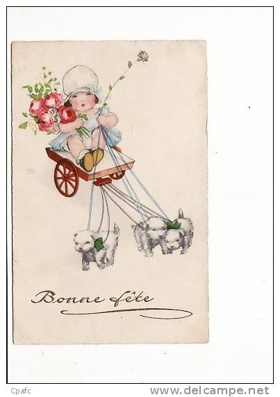 Carte 1915 à Priori Non Signée PETERSEN / Char Petite Fille ,attelage Chiens : Bonne Fête - Petersen, Hannes