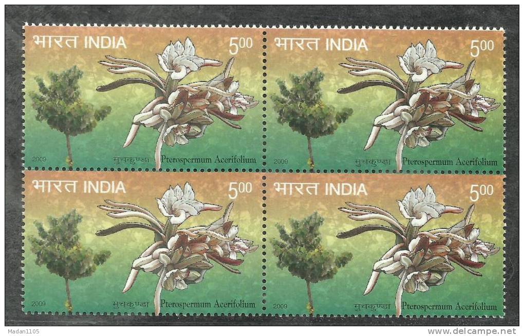 INDIA, 2009, Pterospernum Acerifolium, "Muchkunda", (Bayer Tree), Block Of 4, , MNH,(**) - Unused Stamps