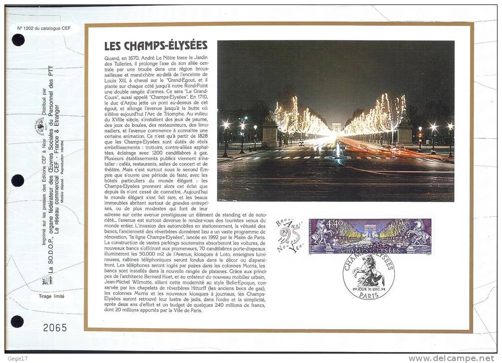 1 Feuillet CEF  1994  1er Jour Du 31.12.1994 Tirage Limité - Brieven En Documenten