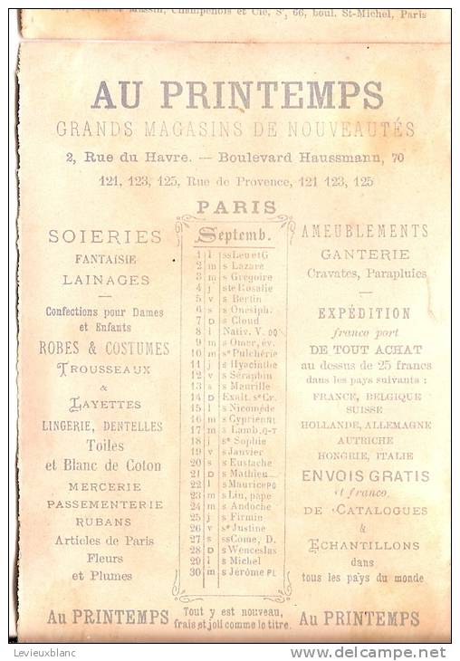 Calendrier Chromo/Grands Magasins De Nouveautés/"Au Printemps"/Paris/La Chasse/Testu Et Massin/1879      CAL97 - Petit Format : ...-1900