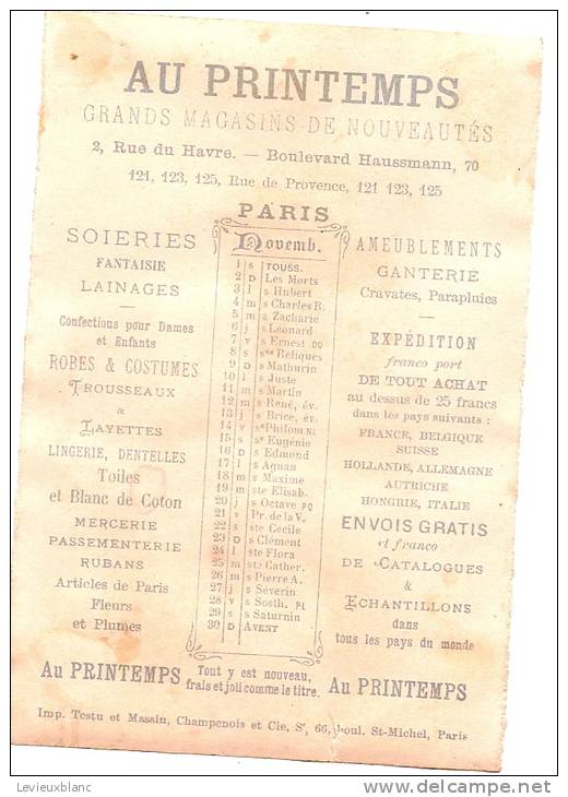 Calendrier Chromo/Grands Magasins De Nouveautés/"Au Printemps"/Paris/Les Marrons/Testu Et Massin/1879      CAL98 - Klein Formaat: ...-1900