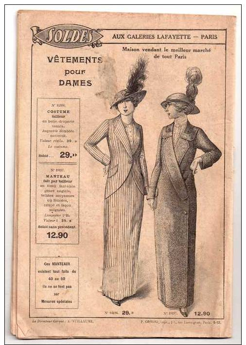 Revue Publicitaire " Galleries Lafayette" Ete 1913...catalogue Avec De Belles Illustration De Modes De L'epoque - Reclame