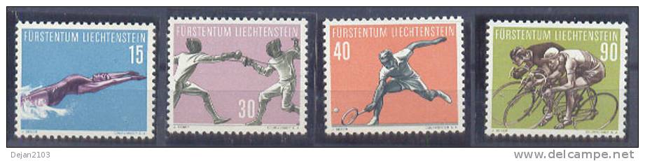 Liechtenstein Sport-swimming,tennis,cycling,fencing Mi#365/8 1958 MNH ** - Neufs