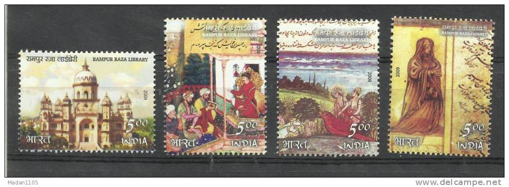 INDIA, 2009, Rampur Raza Library, Set 4 V, Mythology, Jahangir, Akbar Sliver Coin, Manuscripts, Horse, MNH,(**) - Neufs