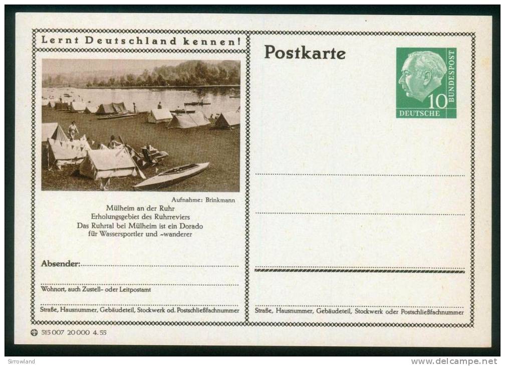 Bund BPK  1955  Mi: P 24  29-152  Mülheim An Der Ruhr - Zeltplatz - Illustrated Postcards - Mint
