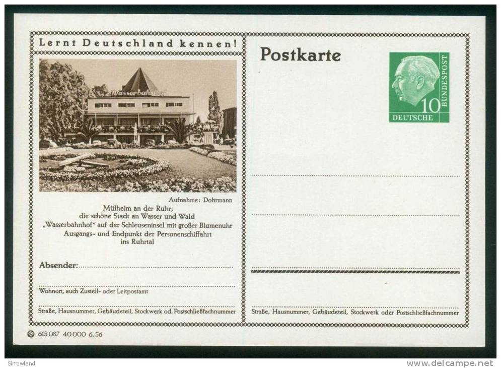 Bund BPK  1956  Mi: P 24  40-218  Mülheim An Der Ruhr - Wasserbahnhof - Illustrated Postcards - Mint