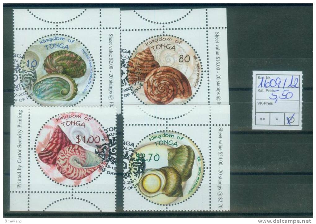 Tonga  2001  Gehäuse Von Meeresschnecken  (4 ** (MNH) Kpl. )  Mi: 1609-12 (5,50 EUR) - Tonga (1970-...)