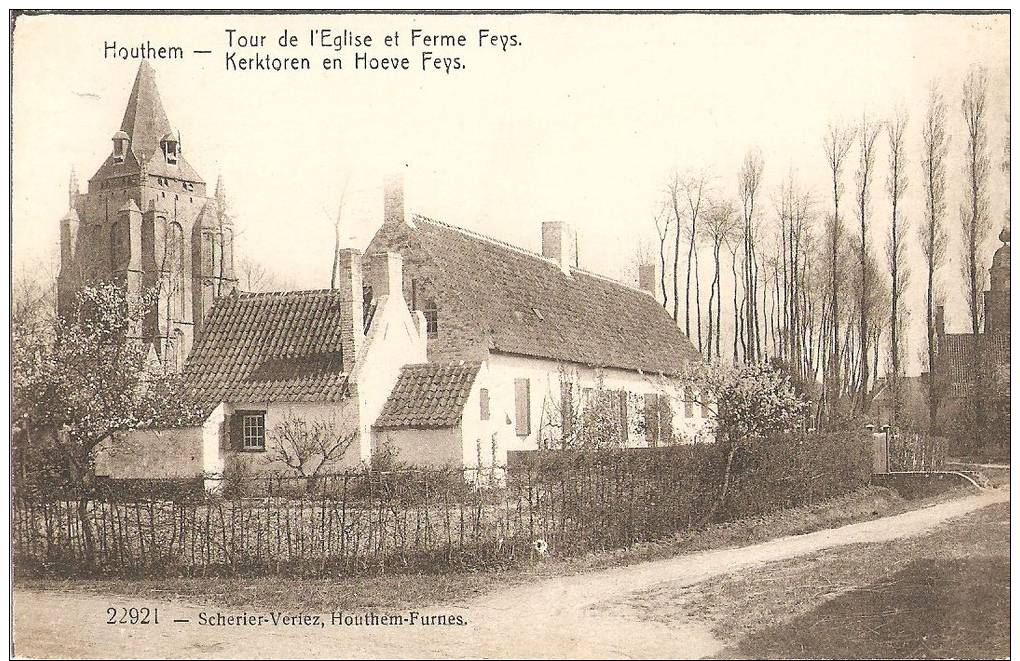 2129  HOUTHEM Kerktoren En Hoeve Feys  Tour De L' Eglise Et Ferme Feys - Autres & Non Classés