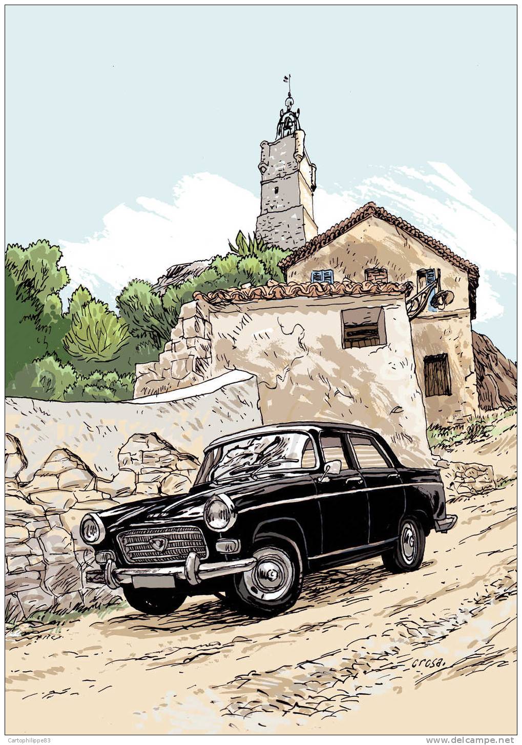 Série Un Peu Comme Une Bande Déssinée Voitures Des Années 60  La 2 CV De Tintin - La 4 L- La 403 Peugeot Draguignan 83 - Bandes Dessinées