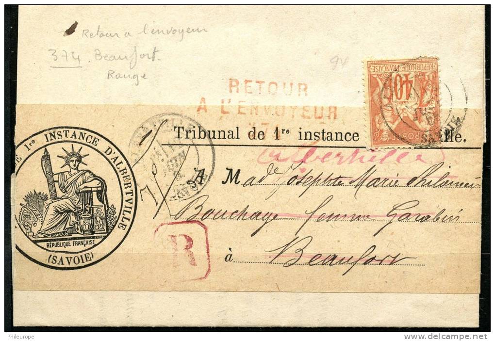 France Lettre De Greffe Du Tribunal D'albertville (savoie) Timbre N 94 - Autres & Non Classés