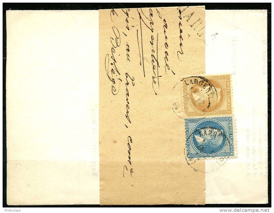 France Lettre De Greffe Du Tribunal De Largentiere (Ardeche) Timbre N 28 + 29 De 1859 - Autres & Non Classés