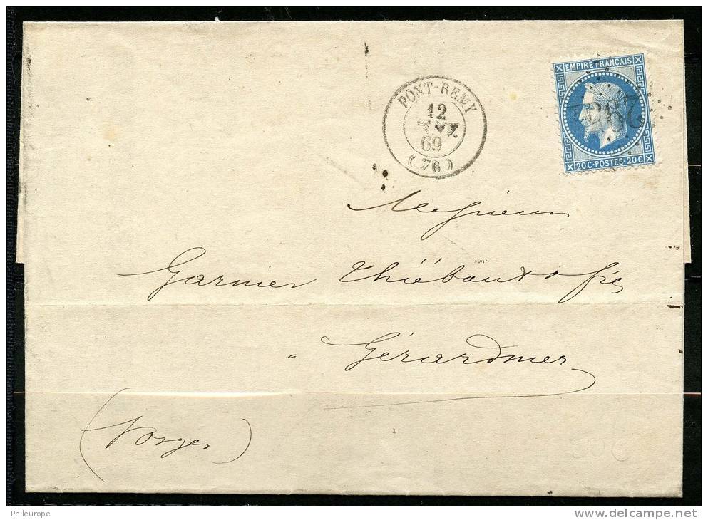 France N 29B Sur Lettre Cachet Pont Remy Du 12 Janvier 1869 - Autres & Non Classés