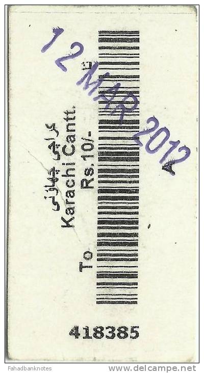 Pakistan Railway Passenger Platform Ticket For Used KARACHI RAILWAY CANT STATION 2012 - Welt