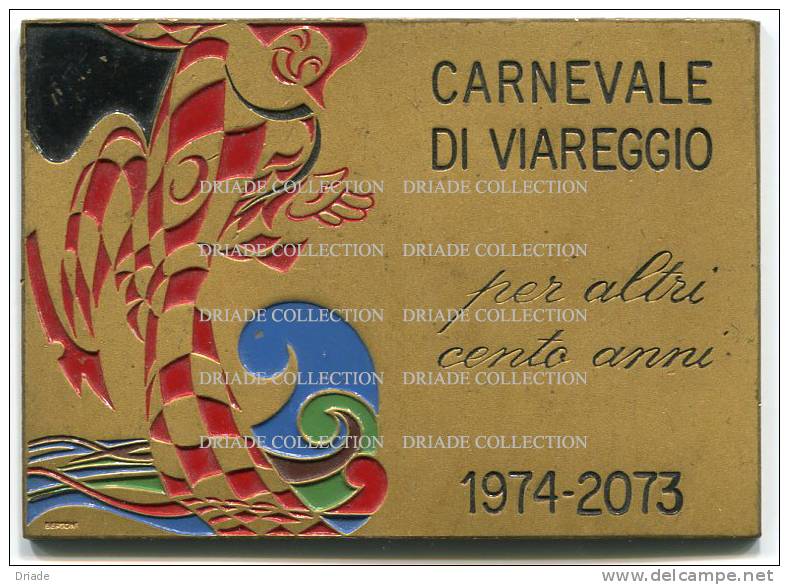 TARGA PUBBLICITARIA SU METALLO SMALTATO CARNEVALE DI VIAREGGIO ANNO 1974 INCISORE BERTONI - Targhe Smaltate (a Partire Dal 1961)