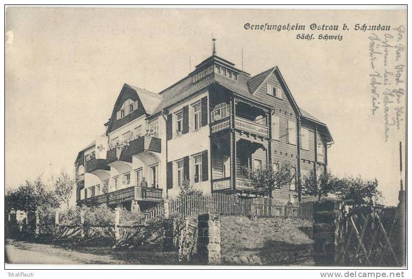 Ostrau Sachsen Bei Bad Schandau Genesungsheim Belebt Feldpost Formations Stempel 4.1.1918 Gelaufen - Bad Schandau