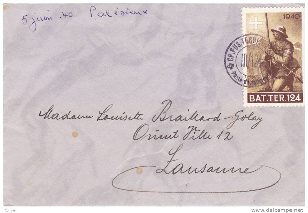 RARE, 1940, Lettre Suisse, Militaire Poste Territoriale, BAT. TER. 124  /1768 - Labels