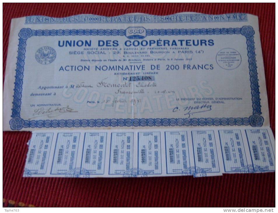 1951 : Union Des Coopérateurs 29 Boulevard Bourdon Paris 4e - Agriculture