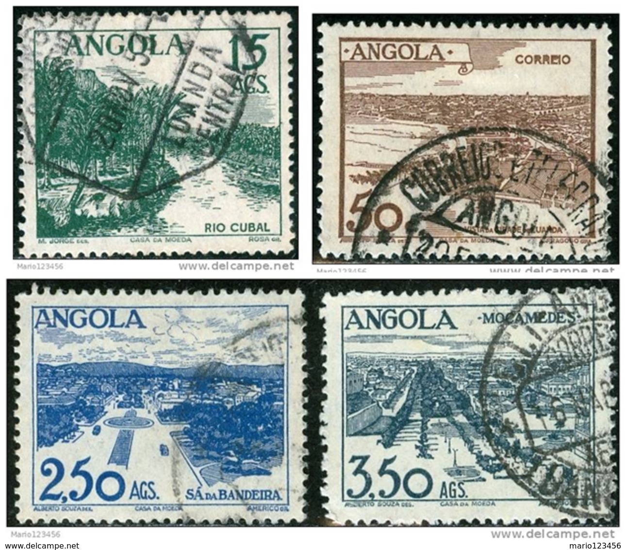 ANGOLA, PANORAMI, LANDSCAPES, 1949, FRANCOBOLLI USATI, Scott 321,322,323,323A - Angola