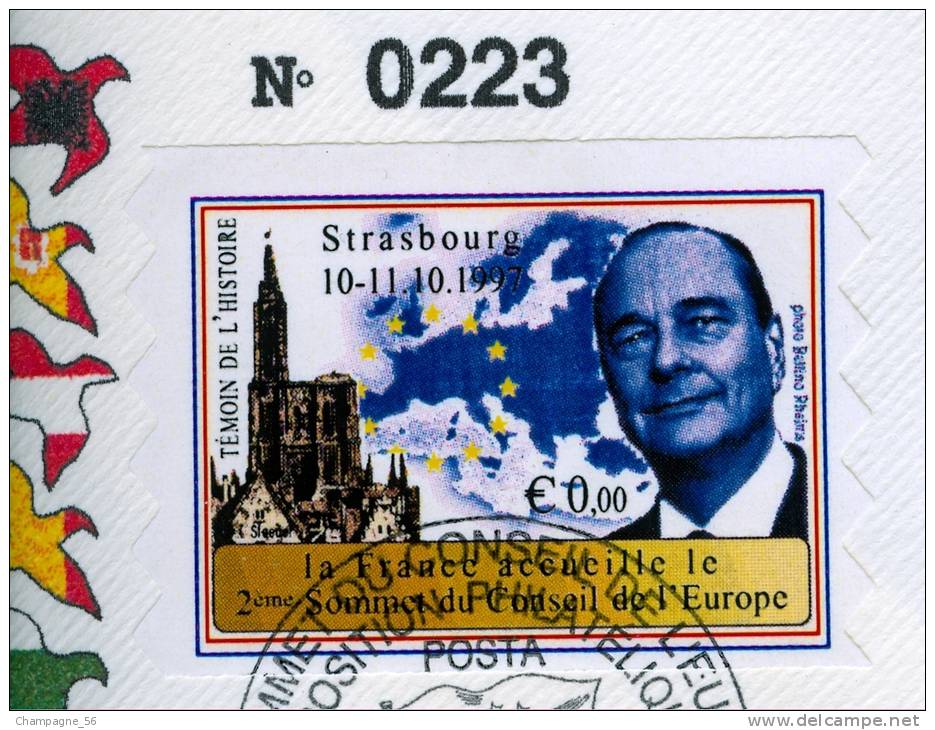 VARIÉTÉS LIMITÉE N° 0223 / 1100 RARE MR  CHIRAC PRÉSIDENT CONSEIL DE L'EUROPE MARIANNE 10.11.10.1997 OBLITÉRÉ