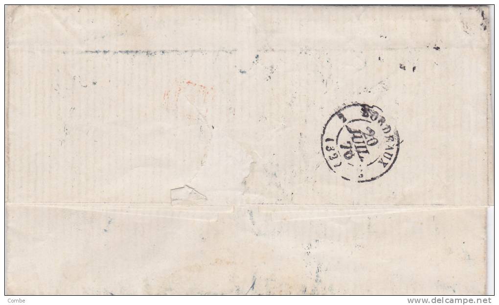 1876, PD, Lettre BAHIA Pour BORDEAUX, C. CHENAUD BAHIA, Entrée BRESIL 1 BORDEAUX, Taxe/1772. - Préphilatélie