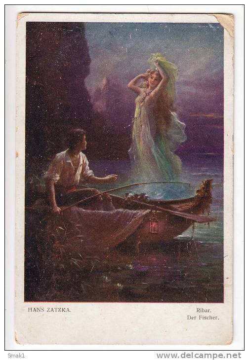 ILLUSTRATORS HANS ZATZKA THE FISHERMAN" Nr. 11 OLD POSTCARD 1917. - Zatzka