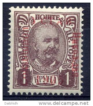 MONTENEGRO 1905 Constitution Overprint Error "Coustitution" On 1k..  MH / * - Montenegro