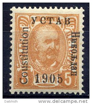 MONTENEGRO 1905 Constitution Overprint Error "Coustitution" On 5k..  MH / * - Montenegro