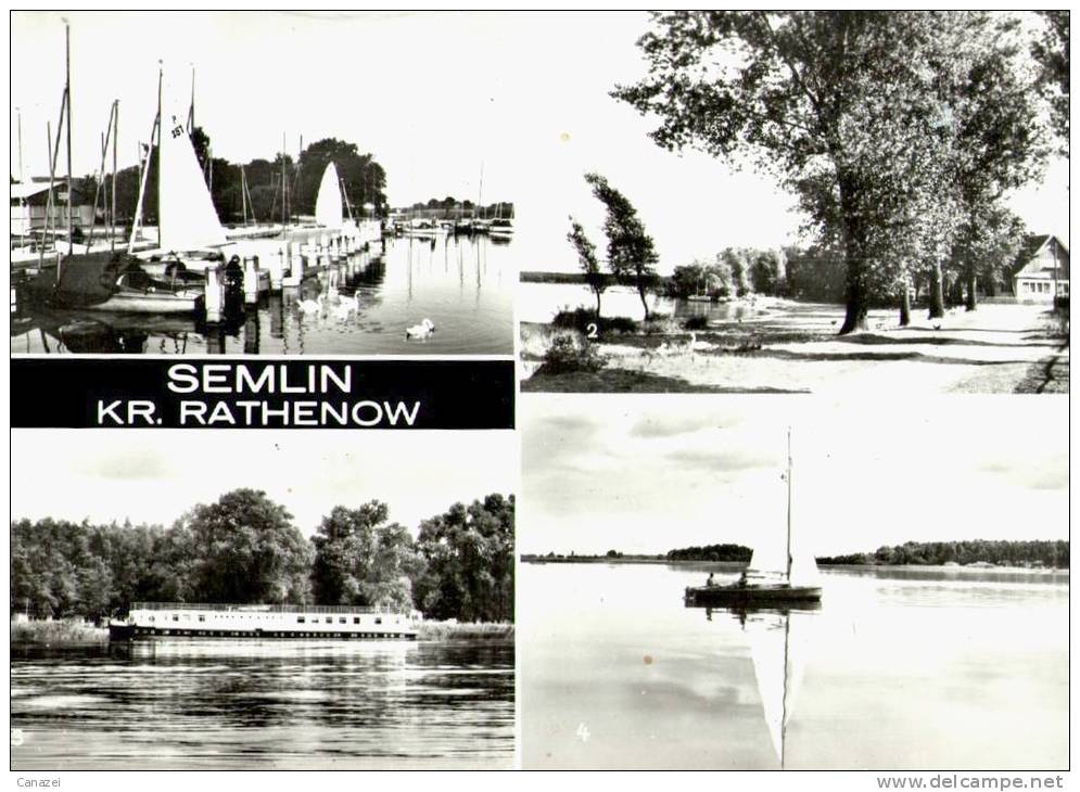 AK Semlin/Rathenow: Seglerhafen, Semliner See, Ferienschiff John Schehr,ung,1983 - Rathenow