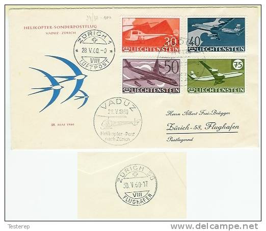 HELICOPTER Post  VADUZ-ZURICH 28.V.1960 Luftpostmarken 34/37 Complet   Perfect ! - Air Post