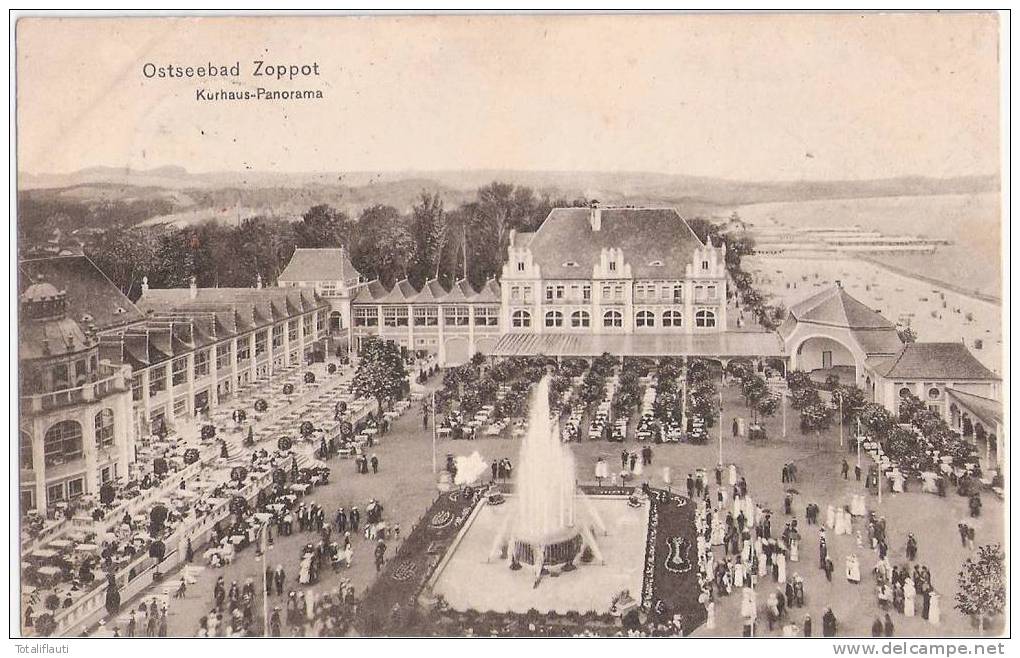 Ostseebad Zoppot Kurhaus Promenade Belebt Vogelschau Sopot Feldpost 9.9.1915 Gelaufen - Danzig