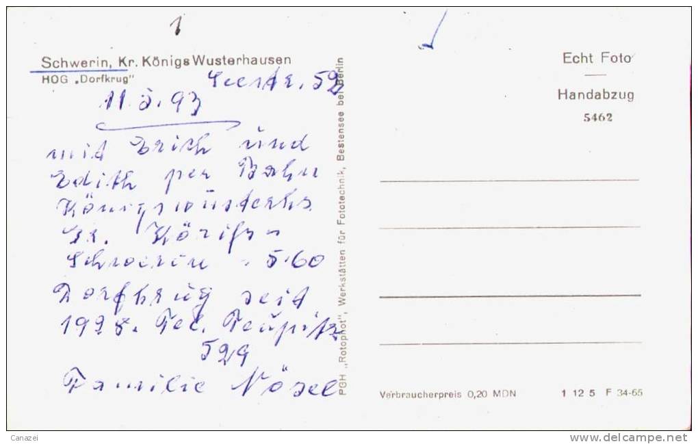 AK Schwerin/Kr. Königs Wusterhausen, HO-Gaststätte Dorfkrug, Beschr, 1965 - Schwerin